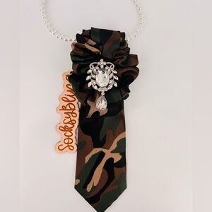 SOLD on Etsy! Camo Tie with Silver Cross and Pearl Accent